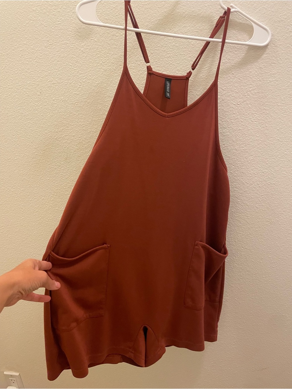 Rust Red & Slate Blue Spaghetti Strap Rompers - Picture 6 of 8